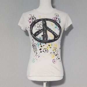 Vintage Y2K Eyeshadow 100% Cotton Peace Sign Graphic Tee Size Small